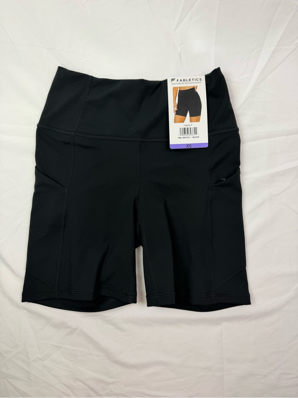 Fabletics Black High-Rise Bike Shorts with Side Pockets
